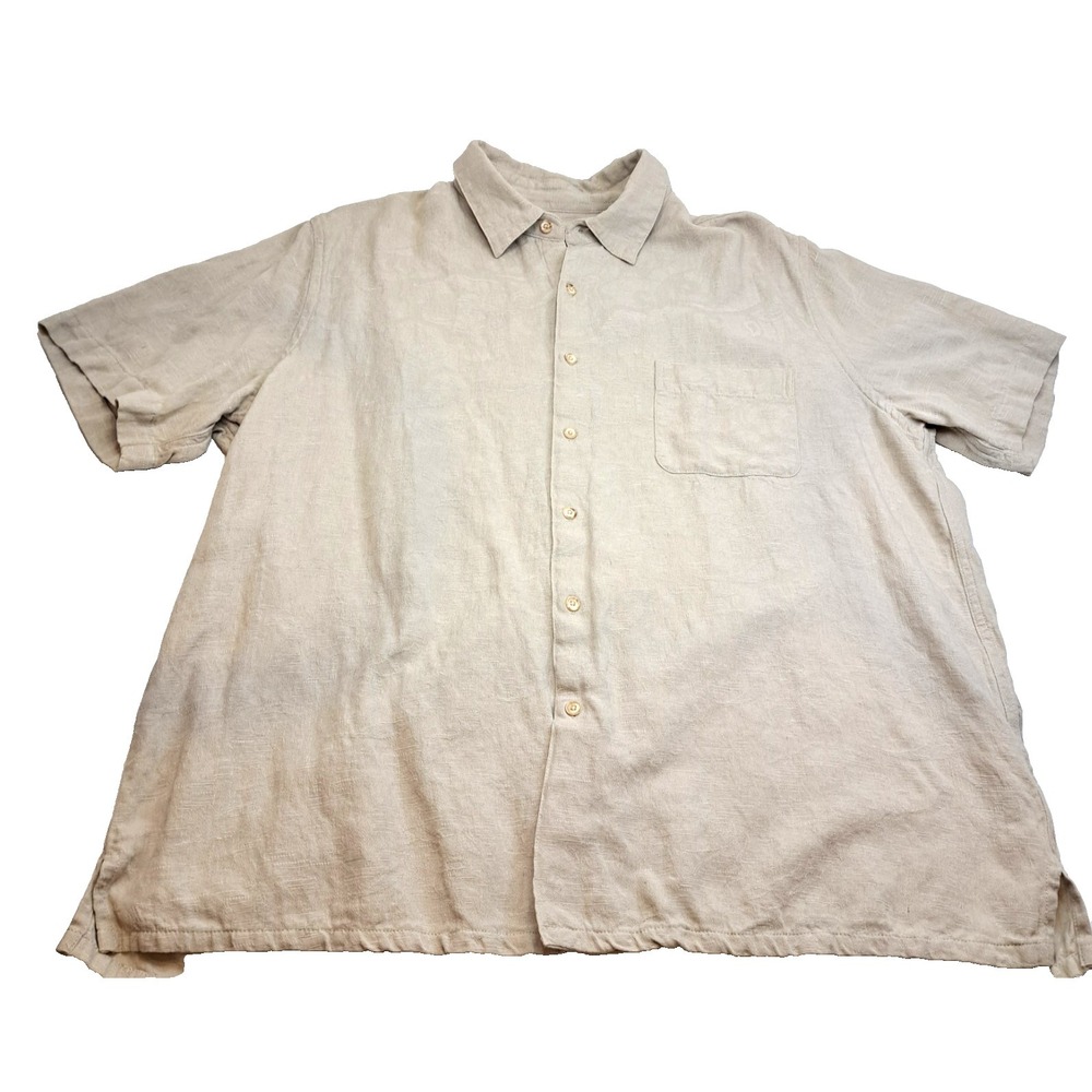 Tasso Elba Silk Linen Blend Shirt Mens XL Beige Short Sleeve Button Down Summer